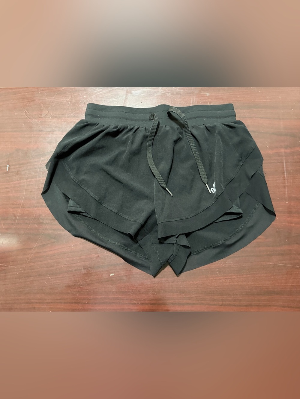Varsity Black Layered Running Shorts with Drawstring
